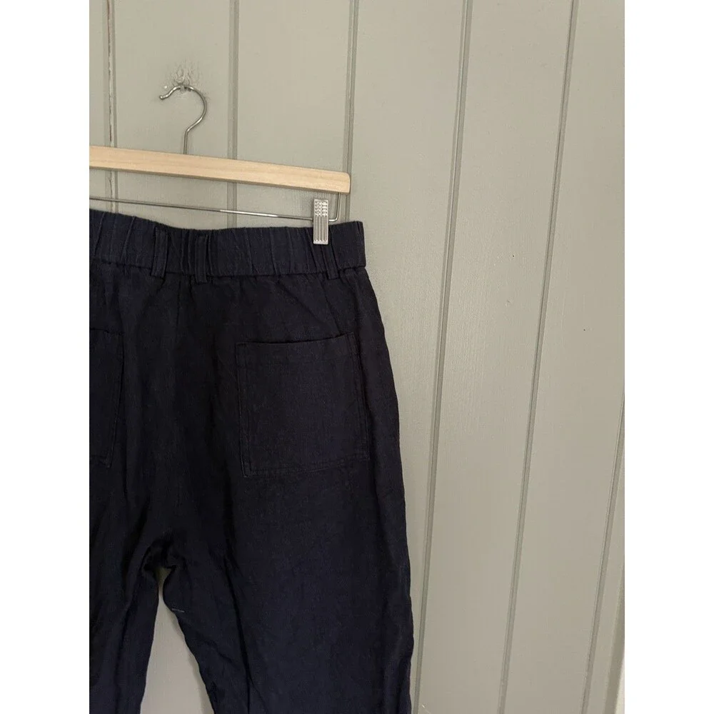 Red Tornado American Retro Work Pants 34 Blue Ramie Cotton Elastic Waist Pleated